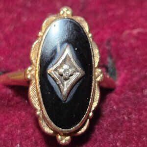 Vintage 10K Gold Black Onyx Ring Size 8